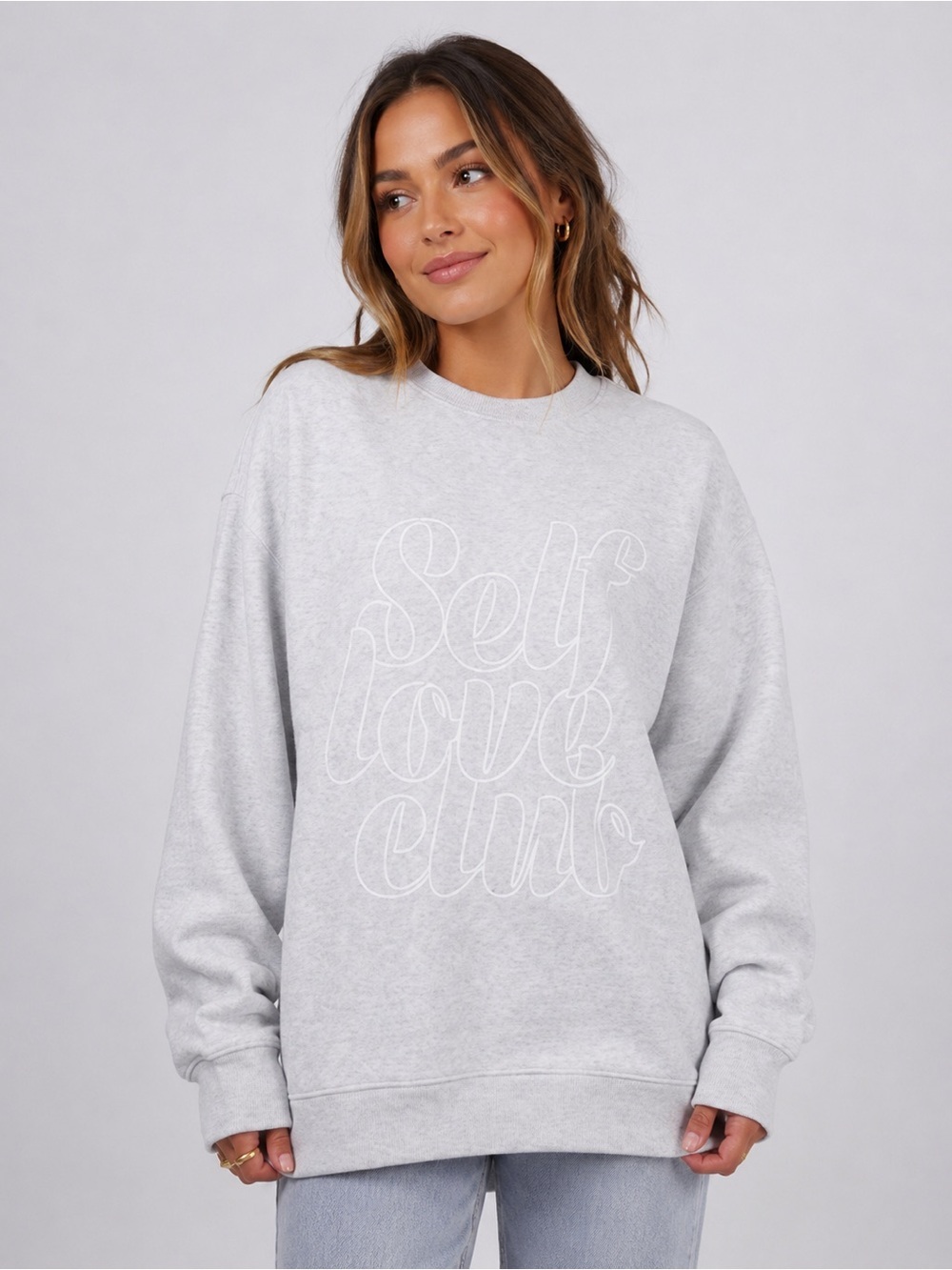 Brunette the Label Self Love club Big Sis crew sweatshirt OVERSIZED NWT (S/M)